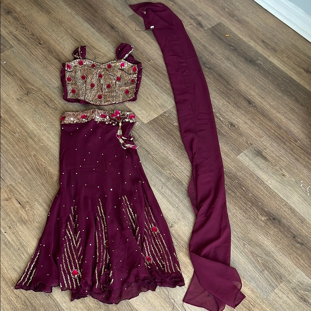Elegant Maroon Embellished Lehenga Set